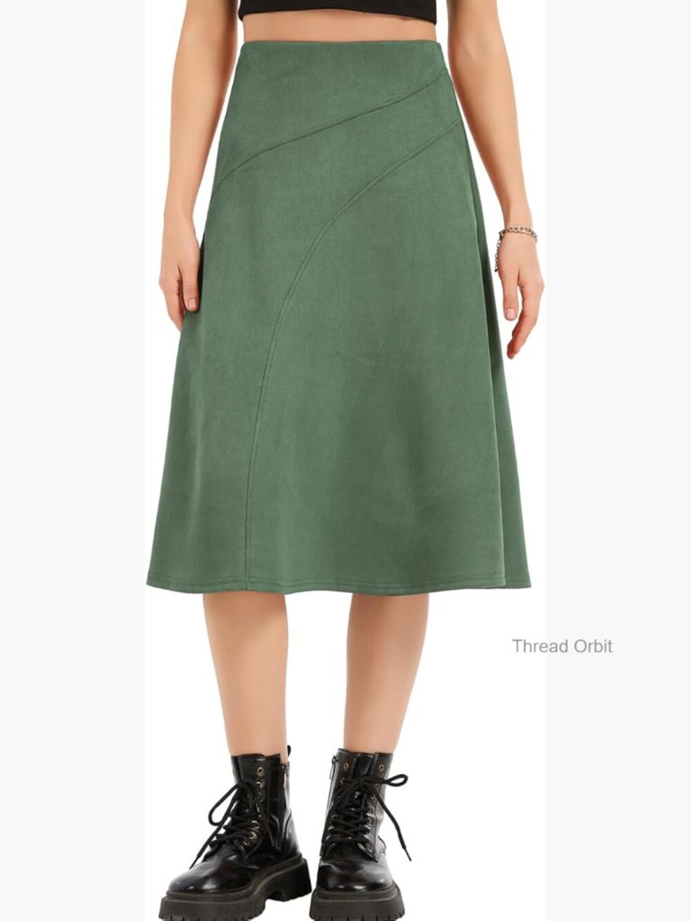 High Waist A-Line Midi Skirt, Suede Fabric, Western Style
